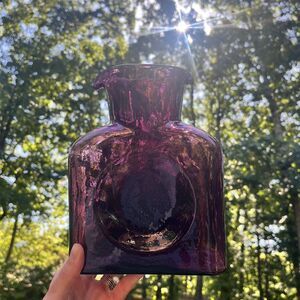 Blenko #384 Amethyst Double Spout Water Bottle Hand Blown MCM Glass 2001 Signed